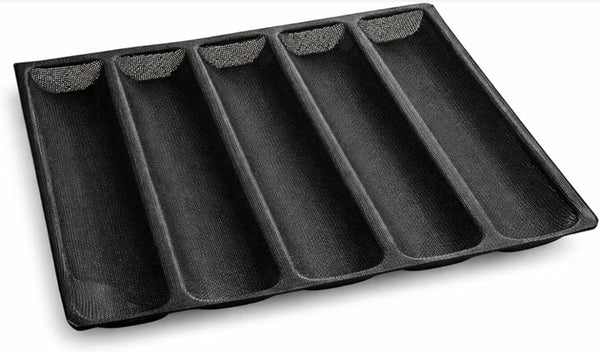 Moule à Baguettes 5 Empreintes Antiadhésif 45x34 cm – Plaque de Cuisson pour Pain Maison, Baguettes Croustillantes et Boulangerie Maison