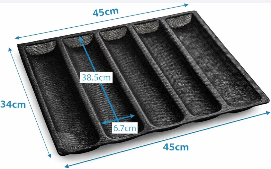 Moule à Baguettes 5 Empreintes Antiadhésif 45x34 cm – Plaque de Cuisson pour Pain Maison, Baguettes Croustillantes et Boulangerie Maison